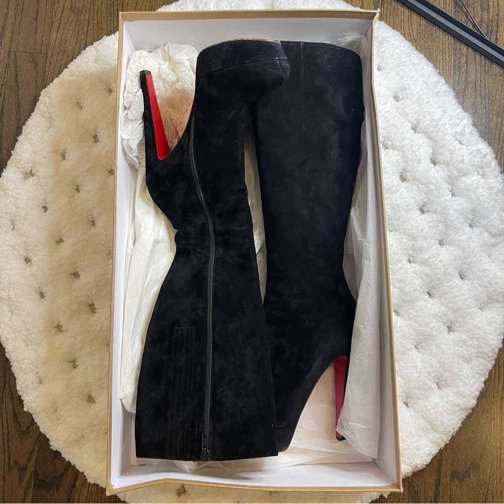 Christian Louboutin Black Heeled Boots with Red Soles - Picture 15 of 15
